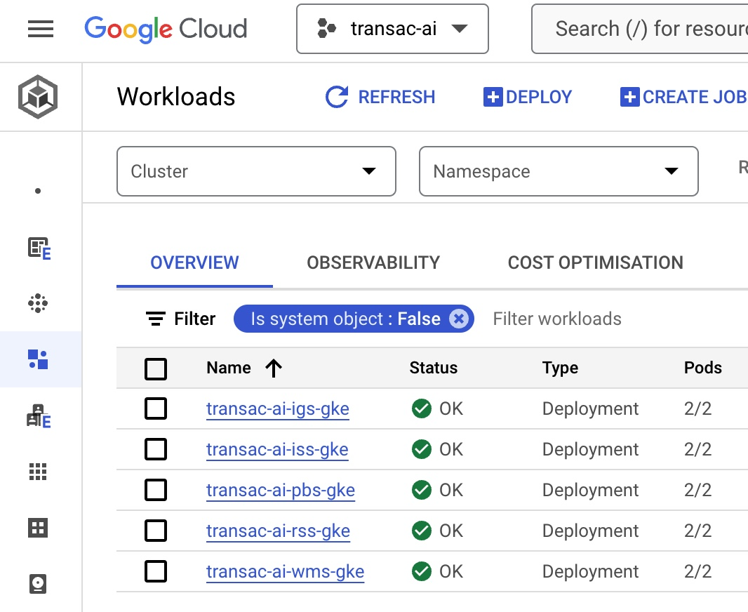 Transac AI project Google Cloud deployment